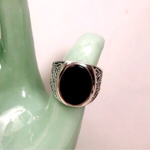 New Sz 10 Men’s Genuine Black Onyx Sterling Silver Signet Ring